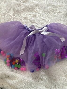 Girls Purple Tulle Pom-Pom Party Skirt